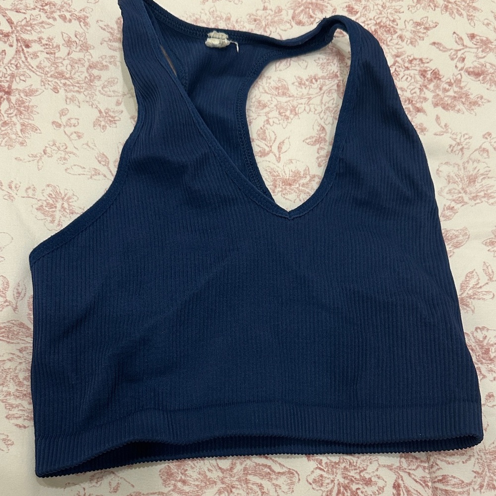 Free People Movement Navy Blue Ribbed Crop Top